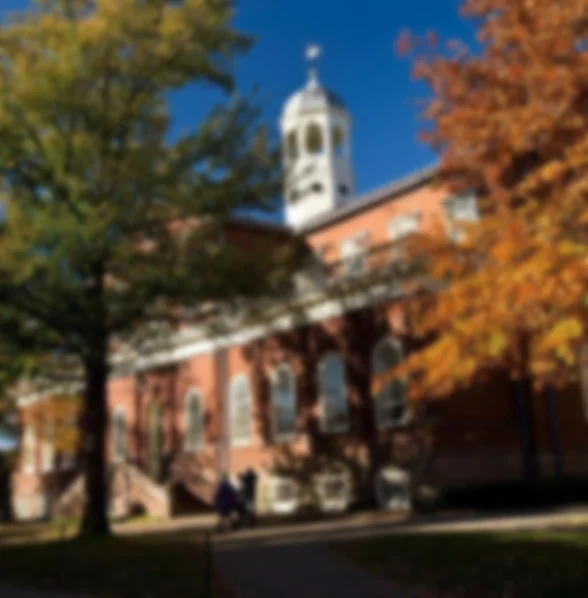 This is a background image for the text Harvard University Extension School, Master of Liberal Arts Program, Museum Studies. The photo shows the building of Harvard Hall, located in Harvard Yard. The image is blurred out to facilitate reading the overlay text.  